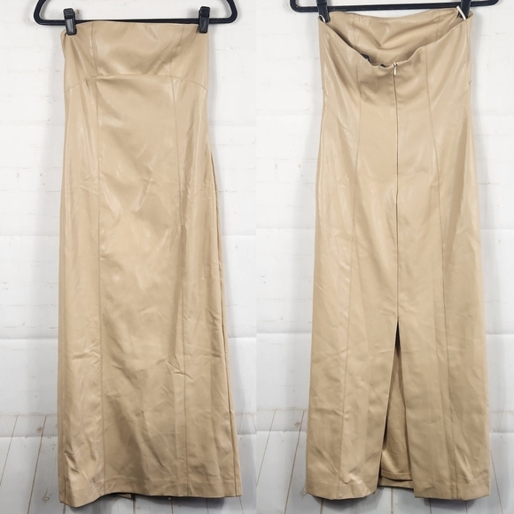 Zara Faux Leather Strapless Bloggers Favorite Back Slit Midi Dress Cream Small - Picture 2 of 16